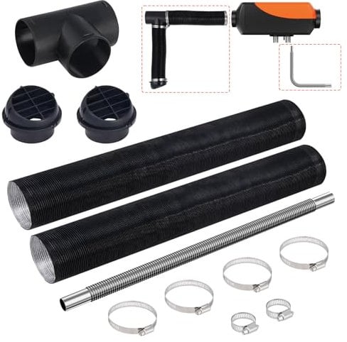VEVOR Kit condotto tubo riscaldatore diesel 3, tubo di scarico in acciaio inox da 1, 2 prese d'aria, connettore uscita aria con raccordo a T per riscaldatori ausiliari diesel 2kW/5kW/8kW