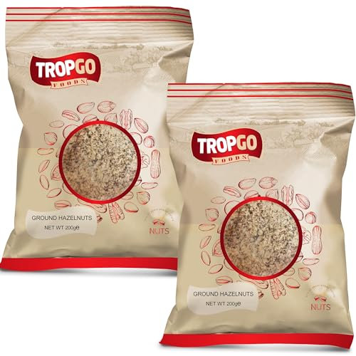 Tropgo Ground Hazelnuts 2 x 200g - Premium Hazelnuts in Resealable Bag - Healthy Snacks with Fibre, Protein, and Minerals - Kosher Hazelnuts Ideal for Cooking & Baking