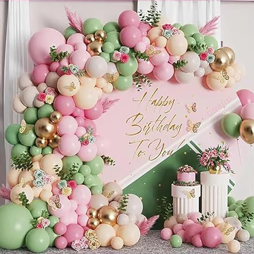 Syunyin Luftballon Girlande Rosa Grün, 188 Stück Luftballons Folienballon Grün Pink Ballon Girlande Ballonbogen Helium Ballons Ballongirlande für Geburtstag Party Deko Geburtstagsdeko Mädchen