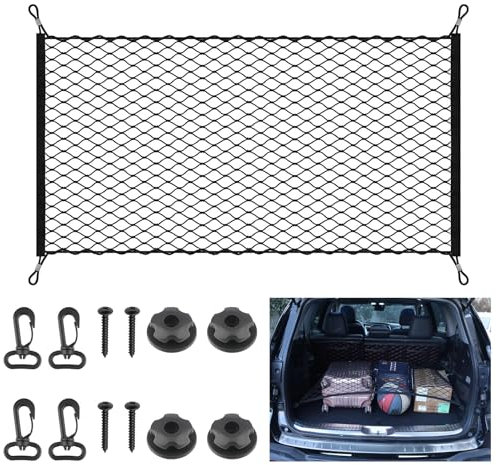 Gepäcknetz, 110 x 60 cm Kofferraumnetz, Kofferraum Netz Gepäcknetz Auto Aufbewahrung Netz Gepäcknetz Erstreckt Sich auf 140x100cm Aufbewahrung Ladungssicherung für Meisten Fahrzeugtypen