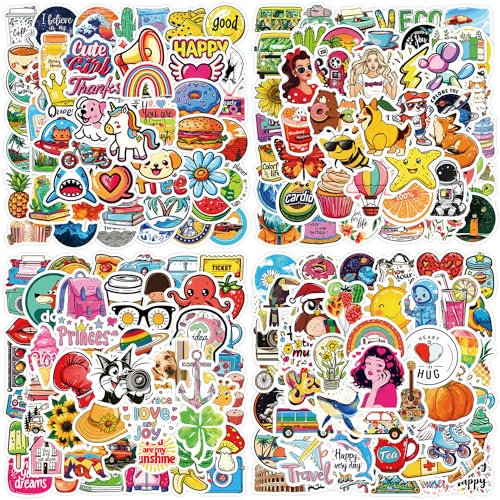 Aufkleber 200 Stück Cute Kawaii Sticker Set, Sticker kinder Erwachsene Teenager, Wasserdichte Vinyl Sticker, Sticker für Scrapbook Kindle Laptop Trinkflasche Skateboard Journal Macbook Handy Ipad usw