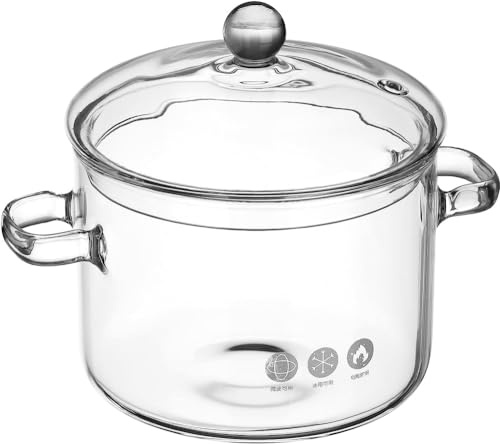 Olla de vidrio transparente para leche, ollas de vidrio resistentes al calor, olla de cocina de vidrio para estufa con tapa para pasta, fideos, sopa, olla