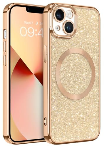 GaoBao iPhone 13 Hülle Glitzer, Handyhülle iPhone 13 Glitzer für MagSafe, Keine Vergilbung, Kratzfeste, Dünn Weiches TPU Stoßfeste Ganzkörperschutz Glitzer Hülle für iPhone 13 6.1, Gold
