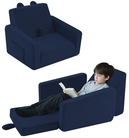 MeMoreCool Ausklappbares Kindersofa aus Plüsch, Bequemes Klappbarer Kinderstuhl-Couch, Umwandelbares Kinderschlafsofa, Baby-Relaxsessel für Kleinkinder von 1–4 Jahren, Mädchen und Jungen, Navy