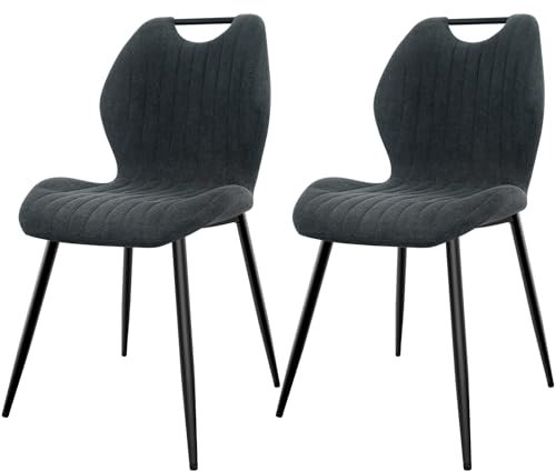 JIJIAN Esszimmerstühle 2er Set, Küchenstühle, Polsterstühle, Wohnzimmerstühle mit Stoff-Rückenlehne und Metallbeinen, Ideal für Esszimmer, Küche, Wohnzimmer, Dunkelgrau