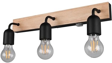Trio Leuchten Badezimmer Wandleuchte Arturo 284470332, Metall Schwarz matt, Holz naturbelassen, exkl. 3x E27