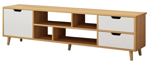 kurriuwu Mobile TV moderno con 3 cassetti, spazioso piano di lavoro e ripiani per riporre oggetti, piastra resistente, ideale per soggiorno e TV a schermo piatto fino a 55, colore: bianco
