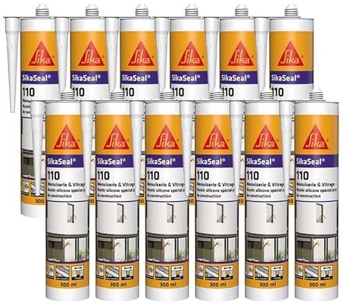 SIKA - Mastic silicone de construction - SikaSeal-110 Menuiserie & Vitrage, Noir - Joints de menuiserie et vitrage - Extérieur/intérieur - Carton de 12 cartouches de 300ml