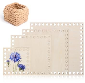 WUISOLQP Korbboden zum Häkeln 4 Stück Holzboden zum Häkeln Taschenboden Häkeln Korb Häkeln Zubehör Aus Holz Naturholzkorbboden Crochet Basket Holzbasis Set für DIY Korbflechten 10/15/17/20cm Quadrat