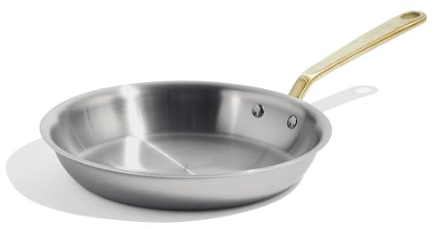 Made In Cookware - 10-Inch Stainless Steel Frying Pan with Antique Brass Handle - 5 Ply Stainless Clad - Professional Cookware - Crafted in Italy - Induction Compatible