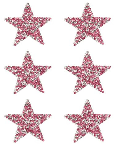 PATIKIL Iron on Star Patches, 6pcs Adhesive Applique Stars Silver Rhinestone Glitter Crystal Stickers Patch Fabric Embellishments for DIY Crafts Clothing Jeans Repair, Rose Red 6cm
