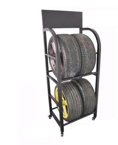 CAFIEDR Reifenregal für die Garage mit Rädern, 2-stufiges Reifenregal mit Rollen, Ständer für Auto- und Motorradreifen für die Garage – Regale für den Innen- und Außenb(Schwarz 67x50x177cm)