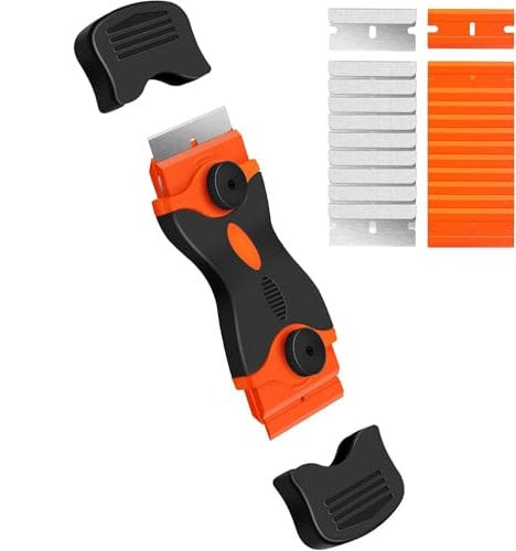 Ceramic Hob Scraper, Double Edged Razor Blade Scraper Plastic Scraper with 10 Metal + 10 Plastic Blades | Glass Oven Plastic Scraper Tool Non Scratch for Stickers, Decals, Windows