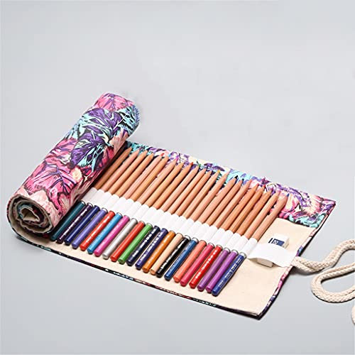 Snowflyk Trousse à Crayons d'école 12/24/36/48/72 Trous Trousse à Crayons en Rouleau pour Filles garçons Grand Sac à stylos Pochette de Papeterie Bo (A 48 Trous)