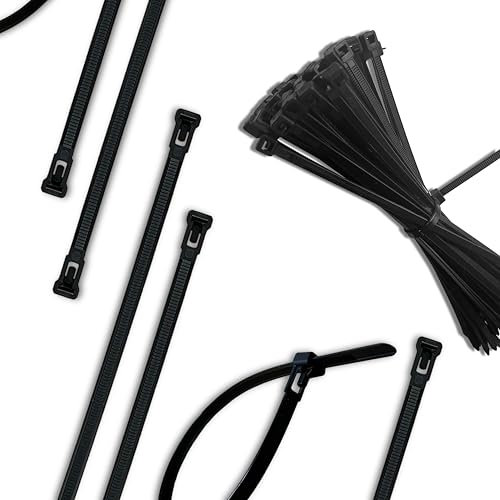 EVOGES 4.8X200mm Black Reusable Releasable Cable Ties, 100% Nylon 66, 22kg Tensile Strength (Pack of 50)