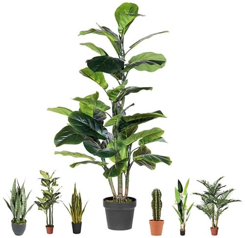 Suinga Planta Artificial Ficus Lyrata 120cm con Macetero | Ideal para Decoración de Jardín Interior y Exterior | Plantas de Plástico Realistas para Ambientes Modernos | Resistente UV