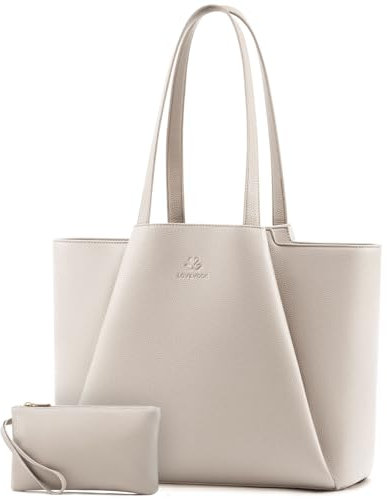 LOVEVOOK Bolso grande para ordenador portátil, para mujer, beige, 15,6 pulgadas