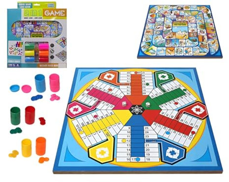 Parchis y Oca/Juego de Mesa - Parchis y Oca 6 Jugadores/Juego Tradicional para Niños y Adultos/Reversible 2 en 1 Ambas Caras - 30x30cm
