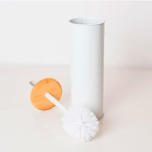 Amig - Portascopino Naturline - Ø95 x 380 mm - Acciaio e Bambù - Colore Bianco - Scopino da Bagno Resistente ed Elegante - Design Naturale adatto a Qualsiasi Tipo di Bagno