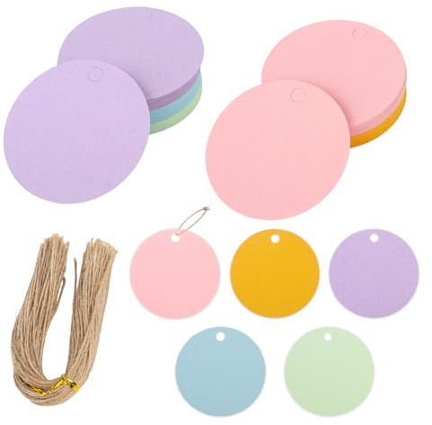 Lot de 100 étiquettes cadeaux rondes en papier coloré avec ficelle - Étiquettes vierges à suspendre pour fête d'anniversaire, boîte cadeau, carte de mariage, étiquette de prix