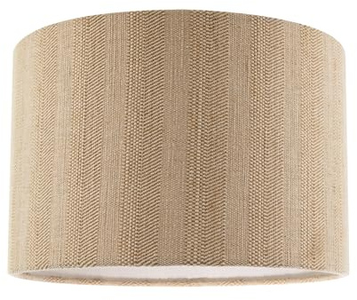 Classic Textured Oatmeal Linen Fabric Drum Lamp Shade with Soft Taupe Cotton Lining | 30cm x 20cm | Unique Triple Pattern Design by Happy Homewares