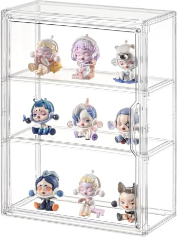 3 Stück Acryl Vitrine für Pop Figuren,Staubdichte Schaukasten Glasvitrine, Vitrine Klein mit Tür Für Action Figuren Spielzug MiniFiguren Sammelfiguren,Selbstmontage(3 Etagen,27x13x36cm