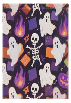 Violette Halloween-Skelett-Fahnen für den Außenbereich, 28 x 40 cm, doppelseitig