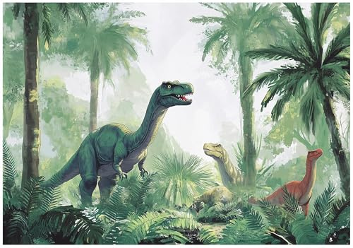 WallArena - Papier peint panoramique intissé für Mädchen und Jungen dinosaure 200x140 cm - Papier peint photo non tissé - Pour salon et chambre à coucher - Effet 3D - forêt jungle