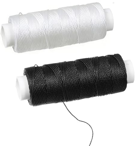 2 Rolls Leather Thread Wax Sewing Thread White Black 0.5mm Cord for Sewing Waxed String Polyester Threads Leather Stitching Cords Saddle Stitching Cord, 60 Meter Total, 30M/Roll
