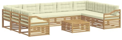 vidaXL Outdoor-Sofagarnitur mit Kissen 10 pcs Weiß und Creme Polyester, Gartenmöbel Set, modernes Sofa für den Außenbereich, Lounge ganz entspannt, Terrasse, Patio