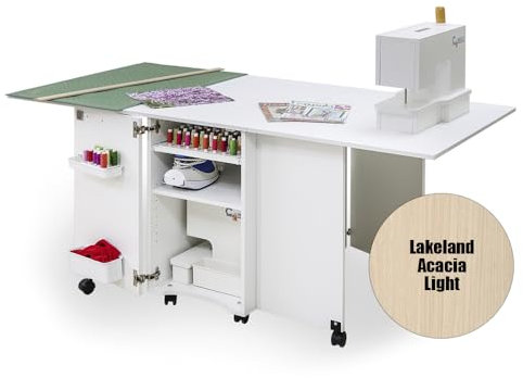 Comfort 9 | Nähmaschinenschrank | Nähmöbel | Nähtisch | Aufbewahrungsschrank | (Lakeland Acacia Light)
