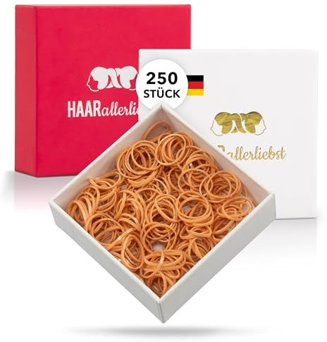 HAARallerliebst Haargummis klein – 250 Mini Haargummi (beige, 1 cm) – Dünne Gummibänder für Haare und Bart – Kleine Haargummis inkl. Schachtel weiss