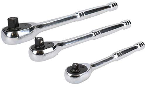 AB Tools 1/4 3/8” 1/2 Drive Ratchets 72 Teeth Quick Release Socket Drivers 3pc Set