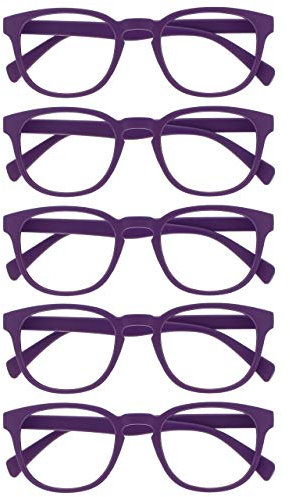 OPULIZE Pop 5 Pacco Retrò Giro Viola Opaco Liscio Uomo Donna Occhiali Da Lettura Cerniere Molla RRRRR2-5 +3,00