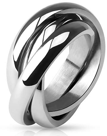 Autiga® Ring Edelstahl Damen Herren Tricolor Triple 3 in 1 Dreierring Silber 54 - Ø 17,32 mm