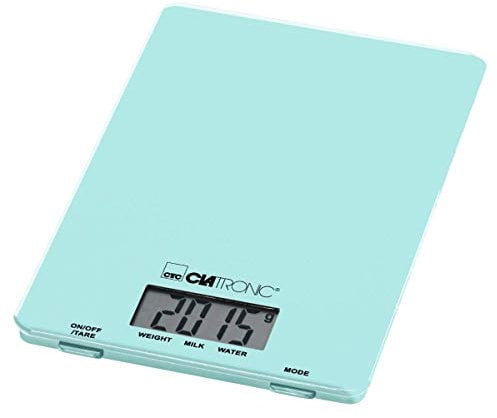 Clatronic Küchenwaage | Messbereich bis zu 5000 g | 1 g-Schritte | Tara-Funktion | Backen | Kochen | Glas-Wiegefläche | Abschaltautomatik | LCD-Display | gummierte Füße | KW 3626 mint-grün