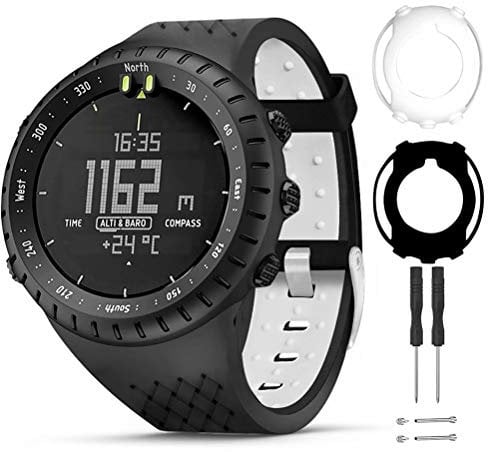T-BLUER Watch Band kompatibel für Suunto Core Armband, Silikon-Ersatzarmband und Schutzhülle für Suunto Core Smart Watch, Schwarz Weiß