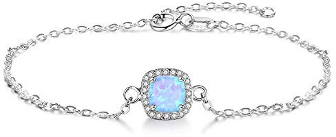 Tanduaji 925 Silber Opal Armband Damen,Blauer Opal Schmuck Quadratische Form Armband Hochzeit,Oktober Geburtsstein Valentinstag Geburtstag Geschenke
