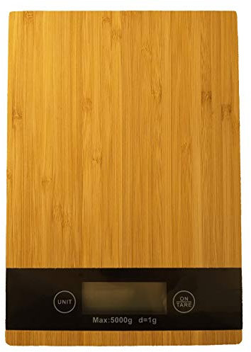 Bamboo Kitchen Scales, Digital Kitchen Scales Bamboo, Precise Weighs up to 5 kg, Tare Function, LCD Screen, Includes Battery (Rectangular)