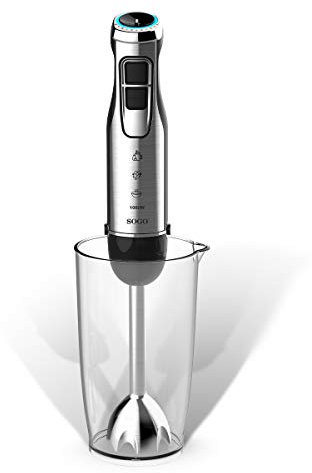 SOGO SS-14410 Batidora de Mano Potente, 1000W, Cuchillas de Titanio, Vaso medidor 600ml, 6 Velocidad Variables, Acero Inoxidable, Negro