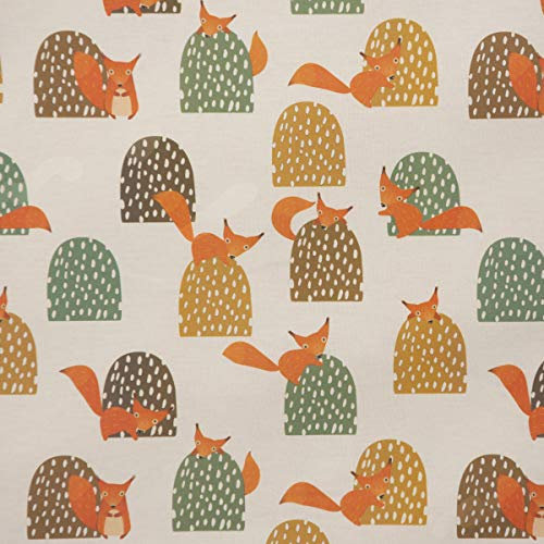 SCHÖNER LEBEN. Dekostoff Baumwolle Eichhörnchen Hügel Mint braun Ocker orange raumh
