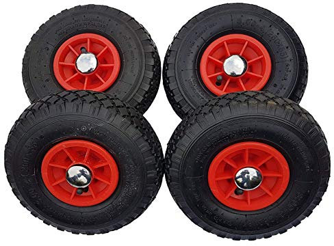 4 x FROSAL Sackkarrenrad Luftrad | Ersatzrad für Bollerwagen mit Radbefestigung 260 x 85 mm 3.00-4 | Nabe 25 mm | Rad für Sackkarre | Bollerwagenrad inkl. Achsstopfen | Radkappe | Rollenlager