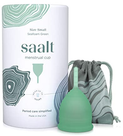 Saalt Menstrual Cup - Premium Design - Most Comfortable Period Cup - #1 Active Cup - Wear for 12 Hours - Soft, Flexible, Reusable Medical-Grade Silicone - Made in USA (Seafoam Green, Small)