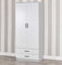 URBNLIVING Tall Wooden 2 Door Wardrobe With 2 Drawers Bedroom Storage Hanging Bar Clothes (Grey Carcass + White Drawers)