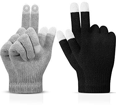 SATINIOR Winter Touchscreen Fäustlinge Dehnbar Strick Touchscreen Fäustlinge Unisex Warm Tippen SMS Handschuhe für Frauen und Männer (Schwarz, Grau, 2 Stück)