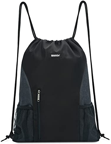 WANDF Drawstring Backpack, Gym Sackpack for Sports(Black)