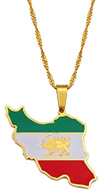 LIUZIXI Iran Map Pendant Necklace - Trendy Ethnic Iranian Country Maps National Flag Pendant - for Women Men Patriotic Charm Jewelry, Gold