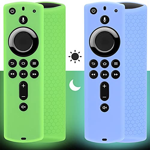 Pinowu Schutzhülle für Firestick-Fernbedienung, leuchtet im Dunkeln, rutschfest, Silikon, kompatibel mit Fire TV Stick 4K Alexa Sprachfernbedienung (3rd Gen) (Grün und Blau) 2 Stück