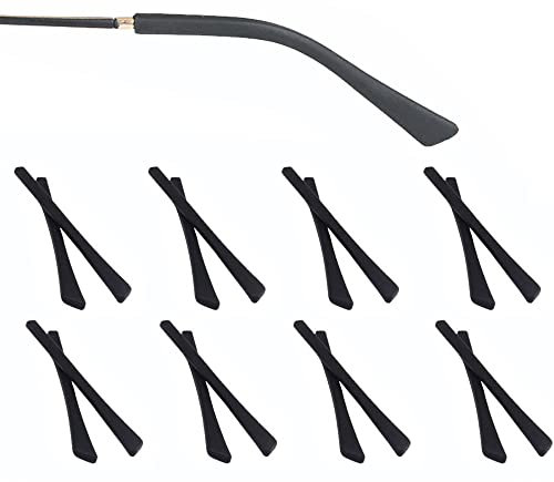 OPUGIT Eyeglass Replacement Temples, Silicone Eyeglass End Tips Ear Sock Pieces Tube Sleeve for Thin Metal Eyeglass Legs, 8 Pairs,Black