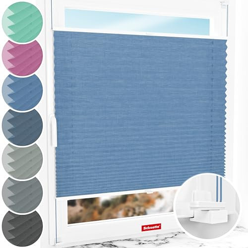 Schuette® Plissee ohne Bohren ● Melange Kollektion: Deep Sea (Blau) ● 20x80cm (Breite x Höhe) ● Suprafix Faltrollo X Klemmfix Rollo ● Blitzschnelle Montage inkl. Video